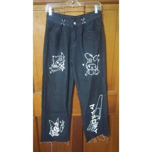 Goth Jeans Everything Skull ? Black Baggy Pants Women Sz 4 Punk Kitty Adjustable